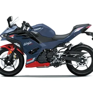 2026 NINJA® 500 Left View Metallic Matte Twilight Blue Candy Persimmon Red 300x300