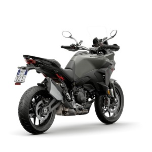 Grey adventure motorcycle rear view