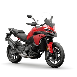 Red adventure motorcycle with windscreen