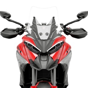 Red motorcycle front view.