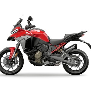 Red motorcycle on white background.