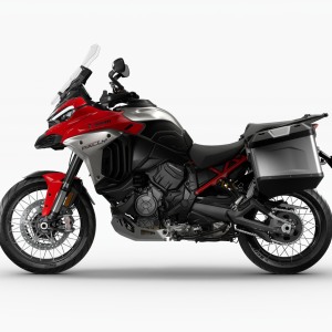 ducati multistrada v4 rally adventure travel & radar ducati red left view