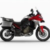 Red touring motorcycle with panniers.