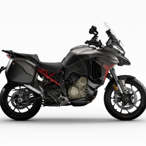 Black touring motorcycle with saddlebags