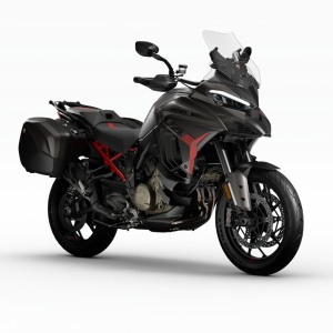 Black touring motorcycle with saddlebags