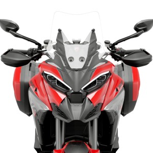 Red adventure motorcycle front view