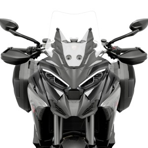 Motorcycle front view, grey sport-touring