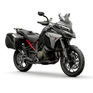 Black adventure motorcycle with bags