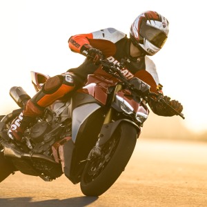 Motorcyclist in lean during race