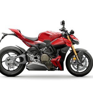 Red sports motorcycle on white background.