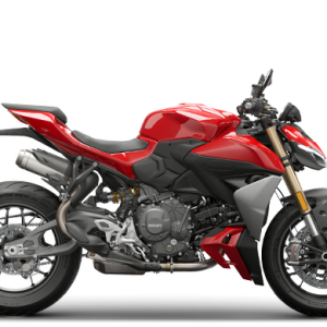 Red sport motorcycle on white background.