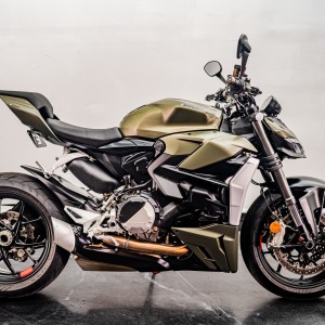 Olive green streetfighter motorcycle
